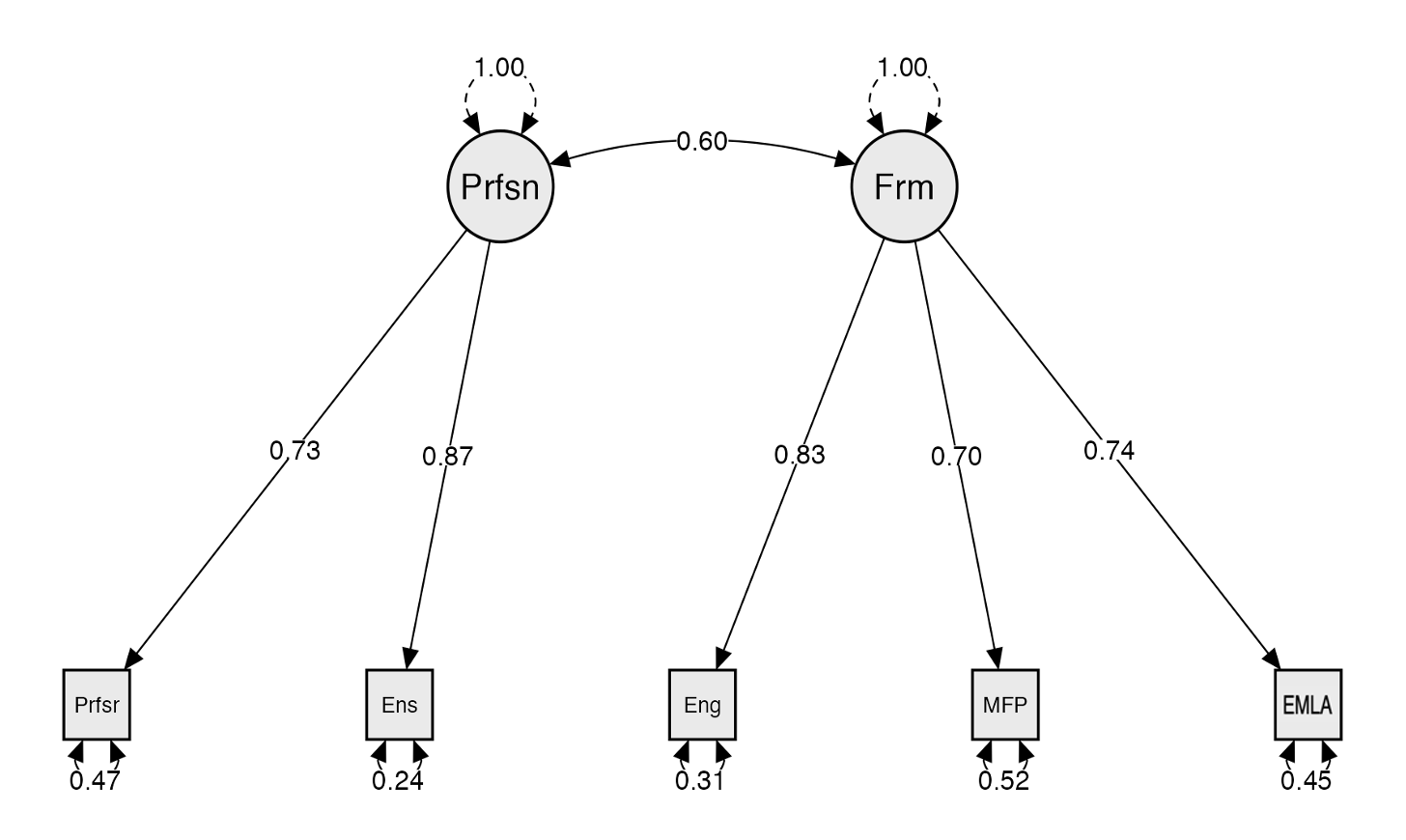 Figura 2. Modelo de dos factores (profesión- formación)